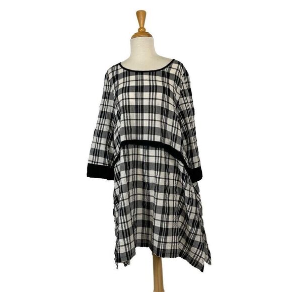 Moonlight M Black White Plaid Dress Lagenlook Art to Wear Cottagecore Fits L - Picture 5 of 9